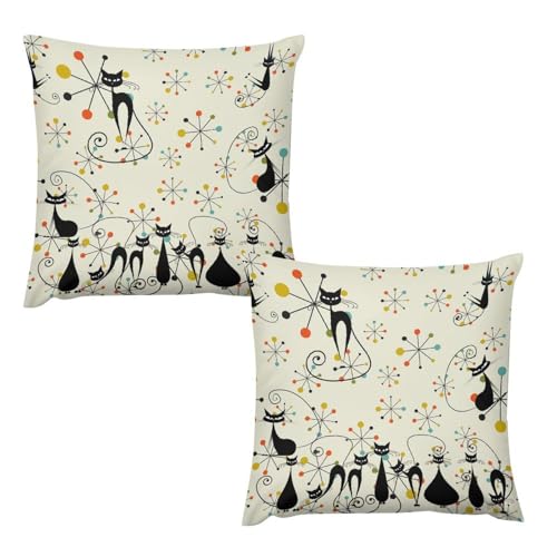 Mid Century Atomic Cat Pillow Covers, Atomic Abstract Geometric Cat Retro Pattern Home Decor Sofa Bedroom Cushion Outdoor Indoor Decorations 16 "x16 - color: Cat-3, size: 16" x 16" (Pack of 2)