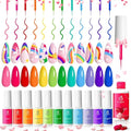 Beetles Rainbow Gel Liner Nail Art Set, 12 Neon Colors with Brush - color: Rainbow