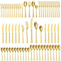 65 Piece Gold Silverware Set with Serving Utensils, 18/10 Stainless Steel - color: Gold, size: 65-Piece
