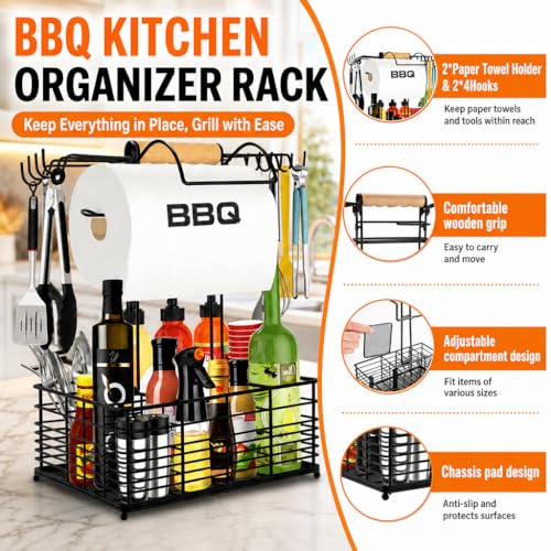 Grill Caddy, BBQ Caddy for Outdoor Grill with Windproof Paper Towel Holder