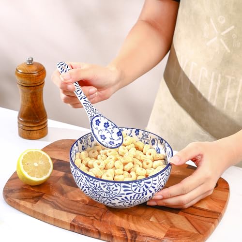 Selamica Ceramic Soup Spoons, 6.2 Inch Spoon Set of 6, Vintage Blue - size: 6.2 Inch, style: Vintage Blue