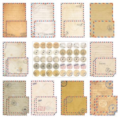 160 Pcs Stationery Paper Envelopes Set - color: Vintage Travel