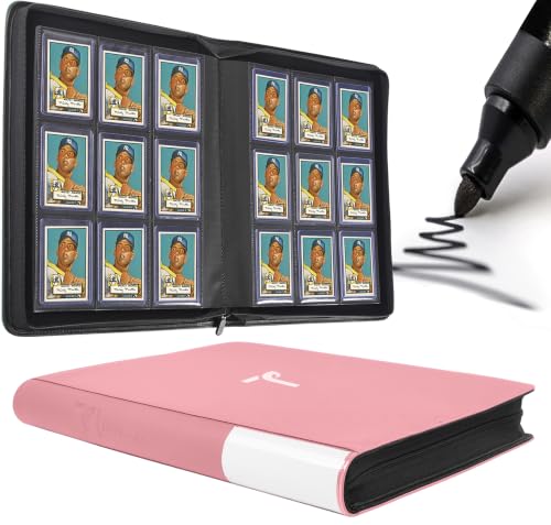 Top Loader Binder 9 Pocket, Holds 360+ Cards in 3" x 4" Toploaders, Ringless 20 Double-Sided Sleeves, Side-Loading, Spine Label with Maker Pen Toploader Binder for TCG, MTG, Sports Cards - color: Light Pink, size: 9-Pocket, Holds 360 Cards