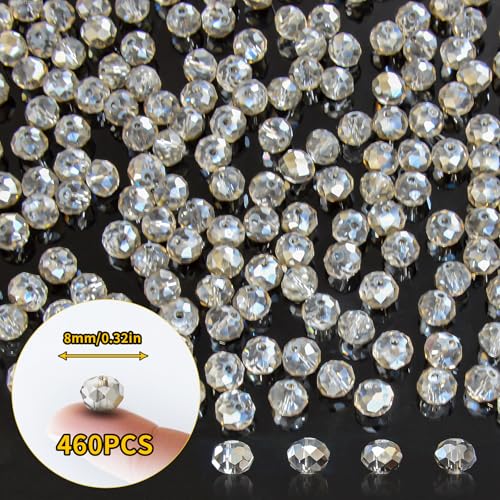 460Pcs 8mm Crystal Glass Beads for Jewelry Making Beads for Bracelets Necklace Pendants Making Supplies(Gray) - color: Gray, size: 8mm 460pcs
