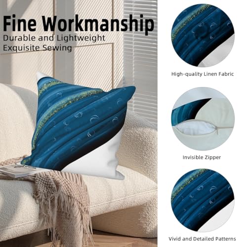 Abstract Fluid Throw Pillow Cover Blue Ocean Art Natural Luxury Gold Sequins Halo Modern Aesthetic Linen Square Cushion Covers for Outdoor Couch Sofa Bedroom Home Car 22x22 Inch Set of 4 - color: Blue, size: 22" x 22" (Pack of 4)