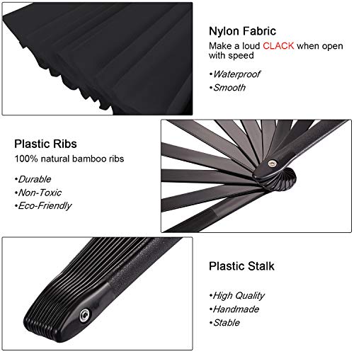 Maitys 2 Packs Large Folding Hand Fans, 13'', Black - color: Black