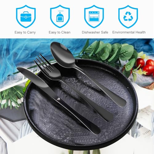 4PCS Premium Travel Utensils With Case, Stainless Steel Reusable Portable Utensils Set With Case, Lengnoyp Travel Silverware Set With Case for Lunch Box Includ Fork Spoon Knife Set, Black - color: 4 PCS Black