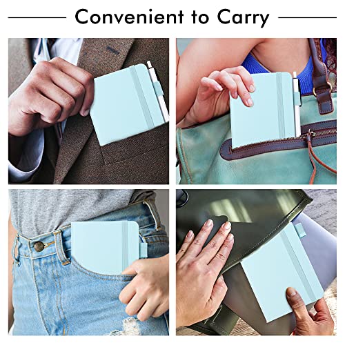 feela 3 Pack Pocket Small Notebook Journals, Mini Cute Memo Notepad Hardcover College Ruled Lined Journals with Pen Holder for Women Girls Office School, with 3 Black Pens, 3.5”x 5.5”, A6, Sky Blue - color: 3 Sky Blue