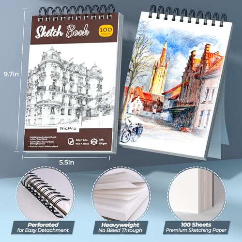 Nicpro 58PCS Art Drawing Supplies Kit in Leather Case,Pro Art Kit for Adult