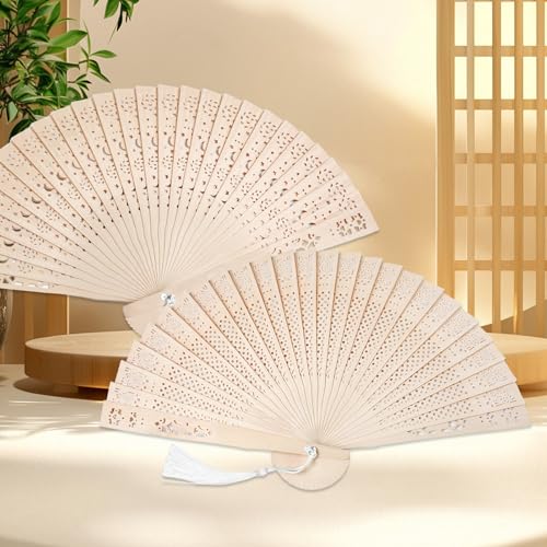 2Pcs Folding Fans for Women,Wooden Handheld Fans with Tassels,Foldable Vintage Chinese Fan Handheld Foldable Fans for Party Festival Wedding - color: brown