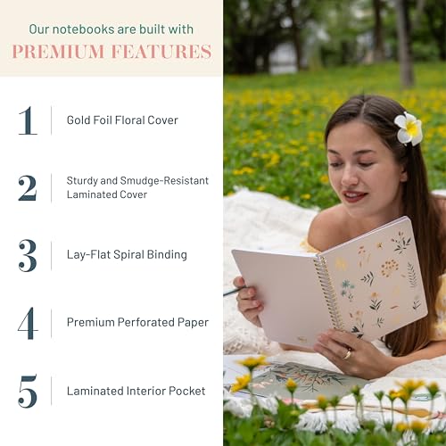 Happy Hoos® Aesthetic Spiral Notebook - 6.25" x 8.25" College Ruled Journal Notebook - Hard Cover Writing Journal for Work, School, Travel, More - Floral Notebook 8 Seasonal Designs(Summer Garden) - color: Summer Garden