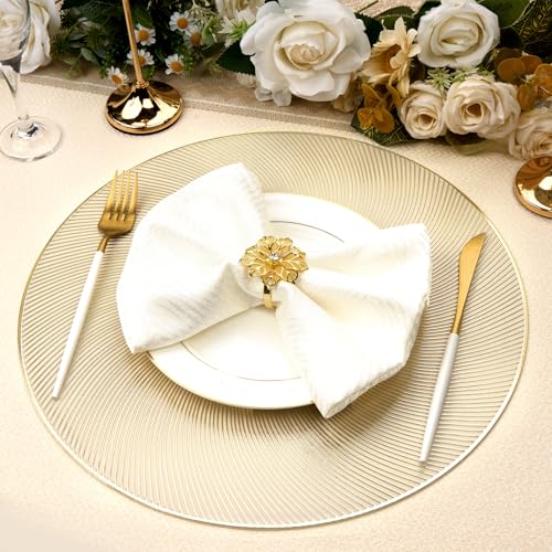 Gold Round Placemats Set of 6, 15 Inch Vinyl Place Mats - color: Gold Round