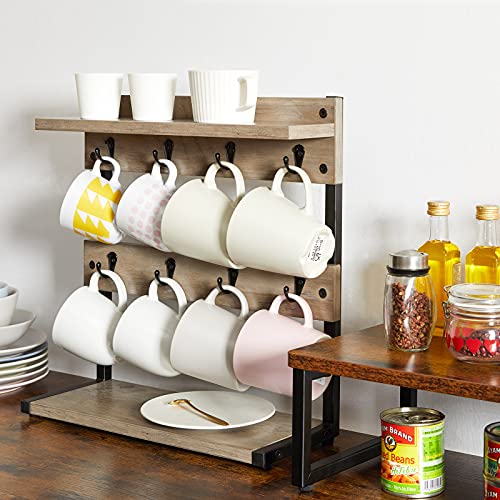 IBUYKE Countertop Mug Tree,Coffee Mug Cup Holder,Greige TBJ002Y - color: Greige, size: with shelf(8 Mugs)
