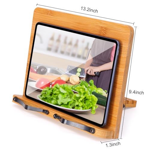 MEGREZ Foldable Bamboo Book Stand Adjustable Cookbook Reading Tablet Holder - color: Rose, size: 13.2 x 9.4 inches