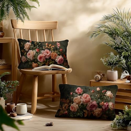 Vintage Floral Rectangle Pillow Throw Cover 20x12 Decor, Shabby Chic Rustic Cottagecore Decorative Throw Pillow Covers Double-Sided Set of 2 - color: A-rose-5, size: 20" x 12" (Pack of 1)