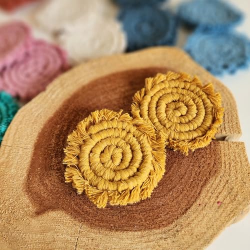 Cotton Car Coasters for Cup Holders, 2PC Car Cup Coasters, Drink Coaster Holder, Cute cupholder Coaster Accessories for Women, Macrame, Boho (Sunshine Yellow) - color: Sunshine Yellow