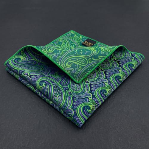 S&W SHLAX&WING Mens Pocket Square Paisley Multicolor Large for Business Wedding - color: Ah48