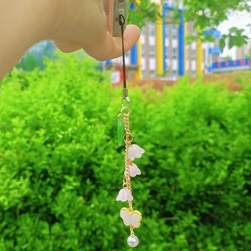 Phone Charms with Lily of the Valley & Butterfly Aesthetic Y2K Cell Phone Charms Strap Accessories for Bag Keychain Airpods Camera Pendants Decor for Women - color: White-Lily of the Valley
