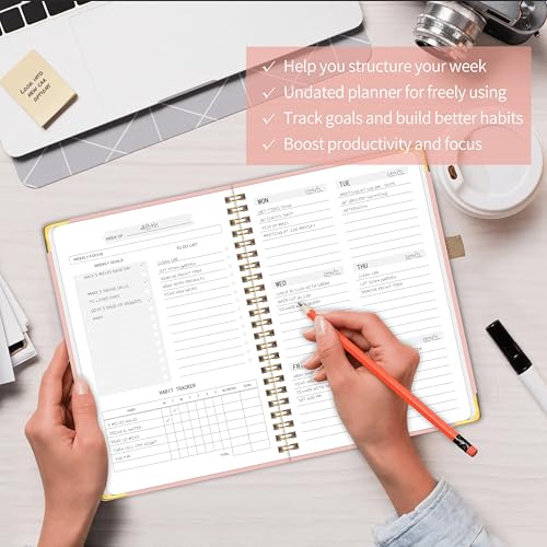 Undated Weekly Planner, Weekly To Do List Notebook with Habit Tracker, A5 - color: Pink