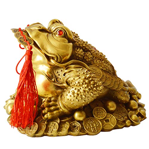 Brass Feng Shui Money Frog Three Legged Wealth Traditional Frog Money Toad Statue with Set of 5 Lucky Charm Ancient Coins on Red String Home Car Fengshui Decor (B1 Money Frog) - color: B1 Money Frog