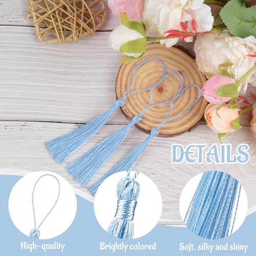 100 Pcs Bookmark Tassels Bulk Light Blue Soft Craft Silky Handmade Mini Tassels for Jewelry Making with Loops for DIY Craft Accessory Dress Decoration - color: Light Blue