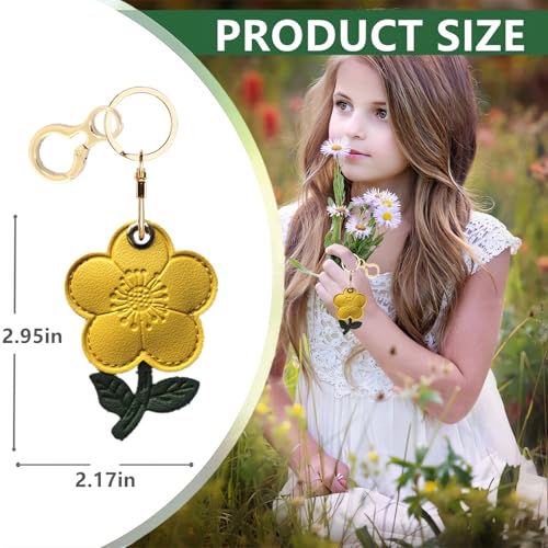 BORKUANA PU Leather Keychain Holder Protective Case Compatible with AirTag - color: Flower 3