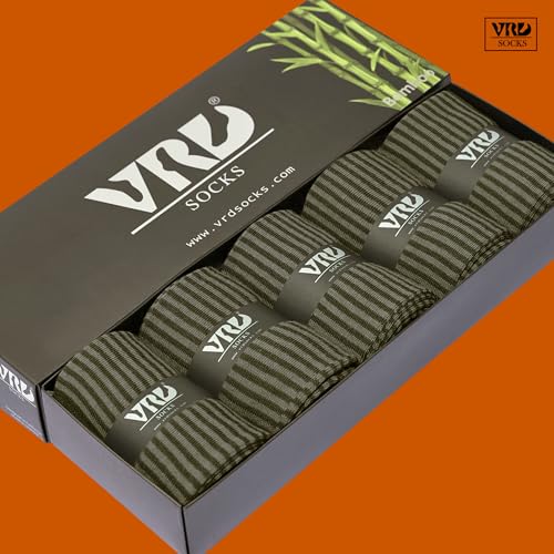 VRD Men's Dress Socks Bamboo Rayon, 5-Pack Crew Socks, Multiple Colors and Designs, Shoe Size 8-13, Gift Box - color: 44: Green, 5-pack Striped