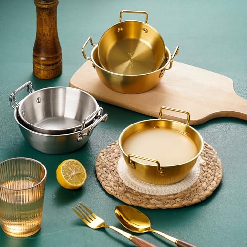 3Pcs Stainless Steel Sauce Dishes with Handles, Korean Golden Dipping Bowls
