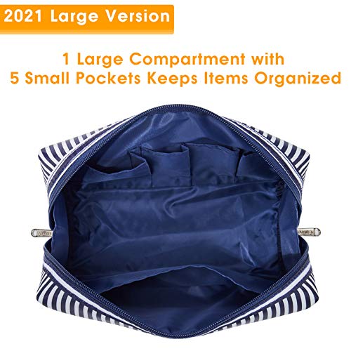 Narwey Makeup Bag Travel Toiletry Bag, Cosmetic Bag for Women Girls - color: Blue Stripe, style: Large