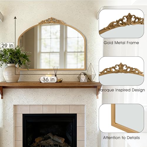 1 Set Vintage Gold 36x29 Arched Dresser Antique Tabletop Wall Mirror - size: 29"L x 36"W/Set