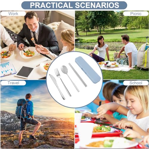 5 Pcs Travel Utensils Set, 304 Stainless Steel Lunch Box (Silver)