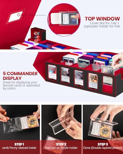 Gomyrod 5 Row 4200+ Trading Card Storage Box with Commander Display - color: Black/Red, size: 4200+