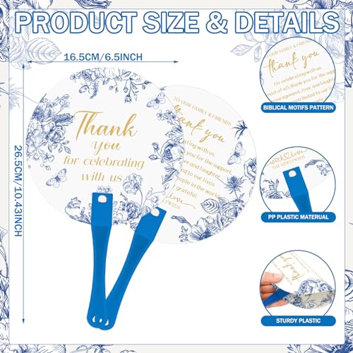CroBlissful 100 Pcs Wedding Hand Fans for Guest Bulk, Handheld, Blue Flower - style: Blue Flower