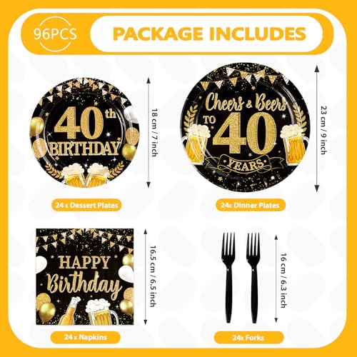 96Pcs Black Gold 40th Birthday Party Decorations,Serves 24 - style: Beer Black Gold 40th Birthday