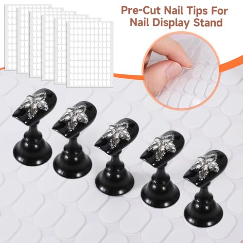 1200 Pcs Double Sided Adhesive Nail Tapes False Tip Sticky Tabs for Press on Pre-Cut Nails Display Strips with Tweezer for Nail Art Stand Practice Holder Color Chart Book