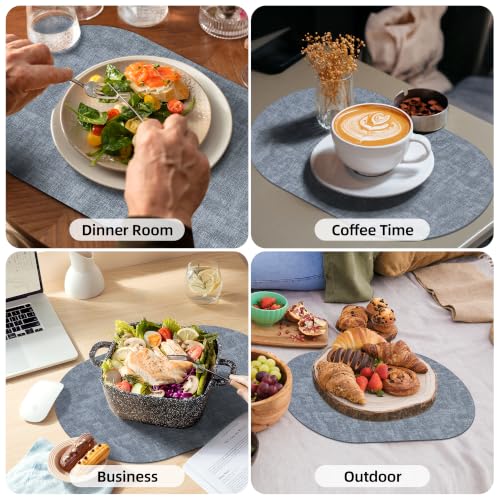 Placemats Set of 6, 17.7 x 11.8 Inch Oval Faux Leather Place Mats - color: R-blue