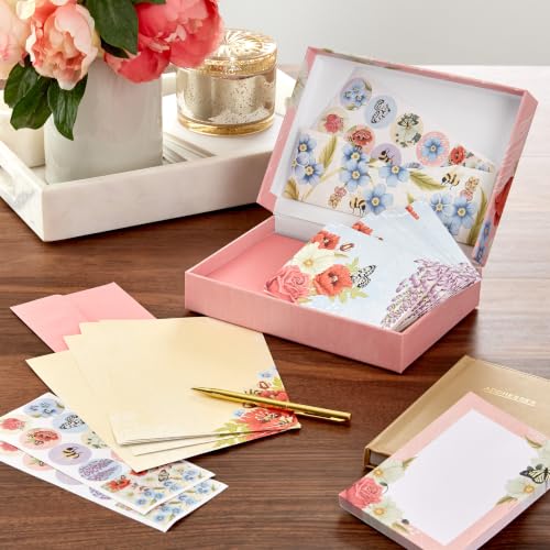 Hallmark Stationery Set with Cards, Notepad and Stickers (Pink Florals)