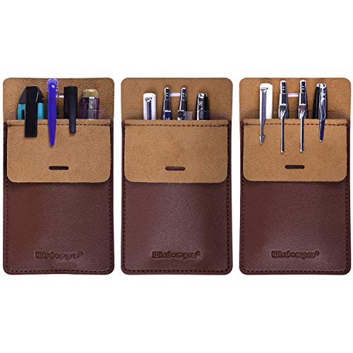 Wisdompro Pocket Protector, 3 Pack PU Leather Heavy Duty Pen Holder Pouch - color: Brown