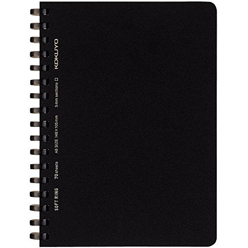Kokuyo Spiral Graph Notebook, 5.8'' x 4.1'' Business Journal A6 Soft Ring Notebooks with 5mm Grid Ruled, 70 Perforated Sheets, Black 1 Subject Notebook, Note Taking for Work.Japan Import(SU-SV457S5-D) - size: A6