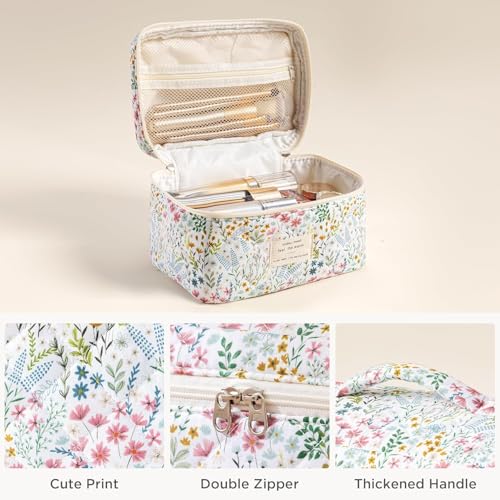 HBselect Quilted Makeup Bag, 3Pcs Cotton Large Travel Makeup Bags Organizer - color: A-3PCS-Floral 41