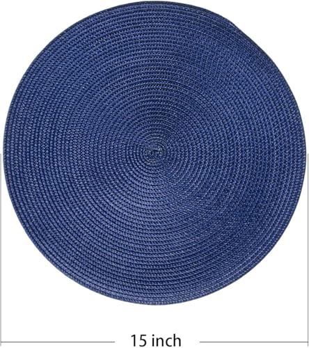 AHHFSMEI Round Placemats Set of 8 Heat Resistant Washable Non-Slip Woven Braided Table Mats for Dining Table Kitchen & Home Decor (Navy Blue,8) - color: Navy Blue, size: Set of 8