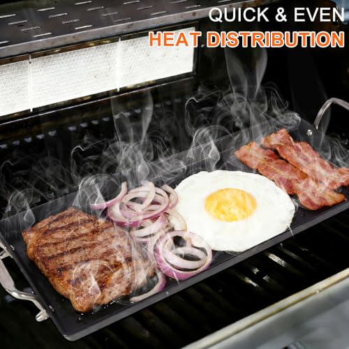 26.7"x8.6" Pre-Seasoned Cast Iron Griddle for Gas Grill for Double Burner - size: 26.7" x 8.6" x 1"