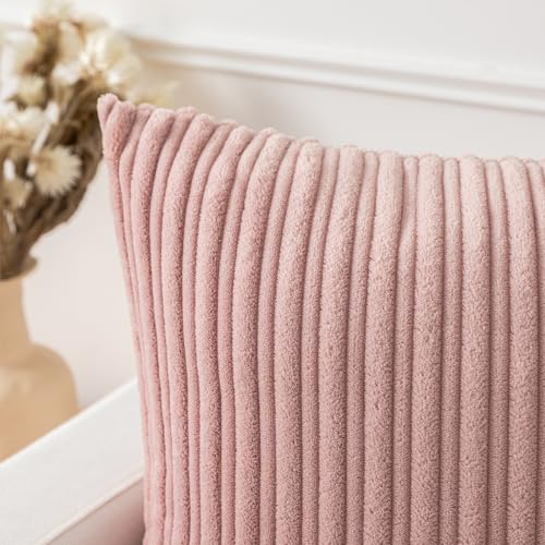 Kevin Textile Striped Corduroy 18”x18” Pillow Covers 2 Pack, Baby Pink - color: Baby Pink, size: 18" x 18" (Pack of 2)