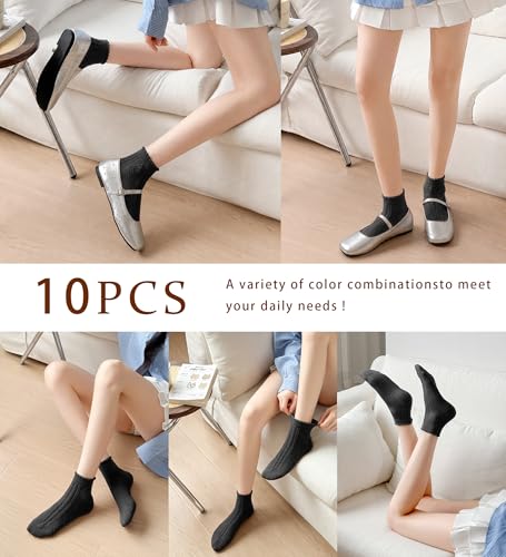 SIONCY 10 Pairs Ruffle Socks Women Cute Cotton Ankle Socks Casual Frilly Sock, Breathable, Low Cut Size 5-10 - color: 10 Pairs - Multicolorb