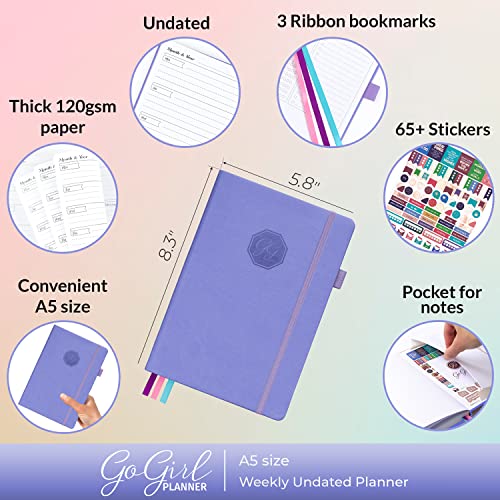 GoGirl Planner for Women, Undated Weekly Agenda Journal, Lavender - color: Lavender, size: A5 (5.8'' x 8.3'')