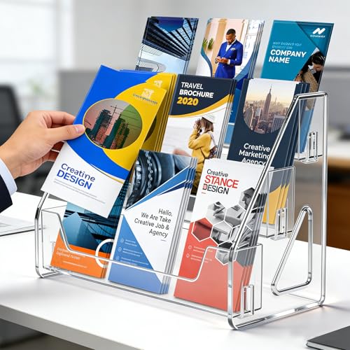 3 Tier Clear Acrylic Brochure Holder, Literature Organizer Paper Stand Display for Cards, Brochures, Pamphlets, Flyer, Signs - color: 3 Tier