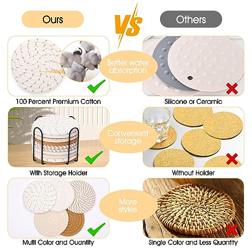 Billbotk 10 Pieces Boho Coasters for Drinks, Absorbent Drink Coasters Set for Home Decor, Fall Decorations for Home and Farmhouse, 4.3 Inches - color: Brown