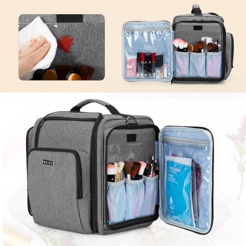 BAFASO Makeup Bag Cosmetic Bag with 4 Inner Removable Pouches, Gray - color: Gray
