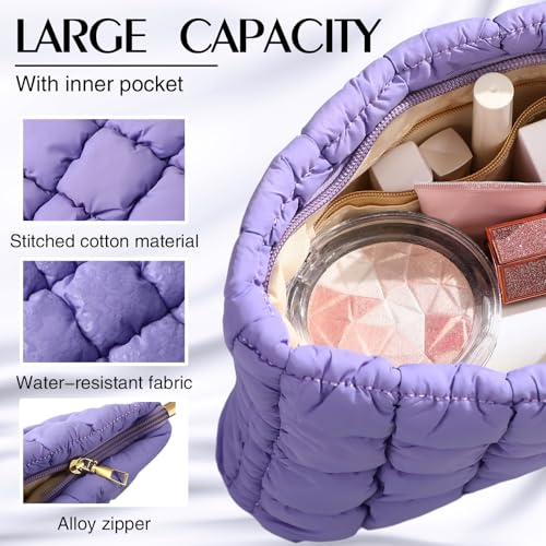 Hillban Purple Puffy Quilted Makeup Bag for Women Cosmetic Gift, Classic - color: Punple, size: Classic