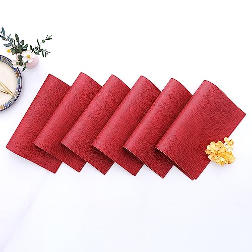 Homaxy PU Faux Leather Placemats for Dining Table, Set of 6, Red - color: Red